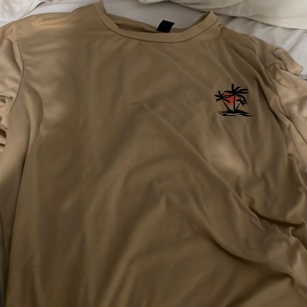 SHEIN Tan T-shirt with Palm Tree S